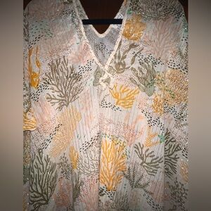 {EUC Pool to Party by Subtle Luxury Coverup Kaftan in Golden Afternoon Teal OS}